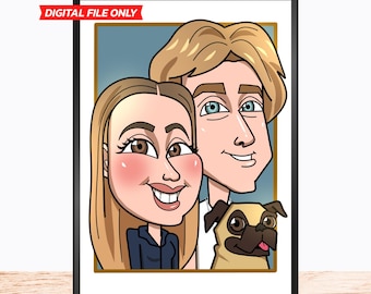 Custom Caricature Portrait from Photo Personalized Drawing  Funny Gift for Couples, Funny Cartoon Portrait Digital file