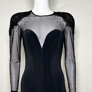Vintage 1980s Tadashi Black Jeweled Mesh Jumpsuit