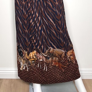 Vintage Y2K Late 90s Early 00s Jungle Safari Theme Animal Print Scene Ankle Length Elasticized Skirt