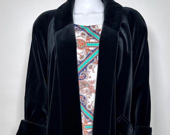 Vintage 90s JS Collections Black Velvet Open Evening Coat