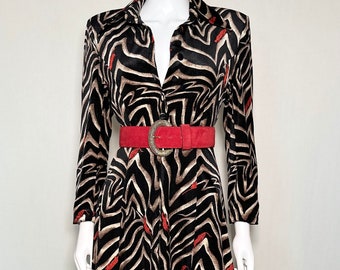 Vintage 1970s Rare Handmade Velour Animal Print Dress