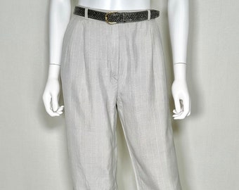 Vintage 1980s Italian 100% Silk Grey Striped Cropped Slack Pants