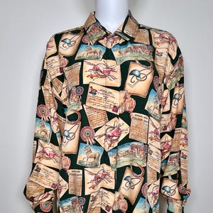 Vintage 1990s Liz Claiborne Novelty Equestrian Horse Riding Motif Button Down Shirt