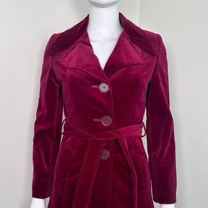 Vintage 1970s Union Made Cherry Velvet Belted Jacket with Quilted Lining