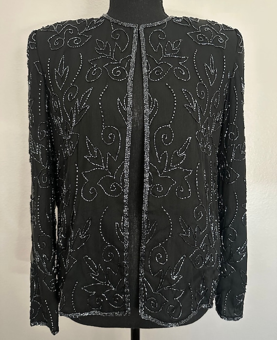 Vintage 1990s JMC Beaded Black Cocktail Jacket