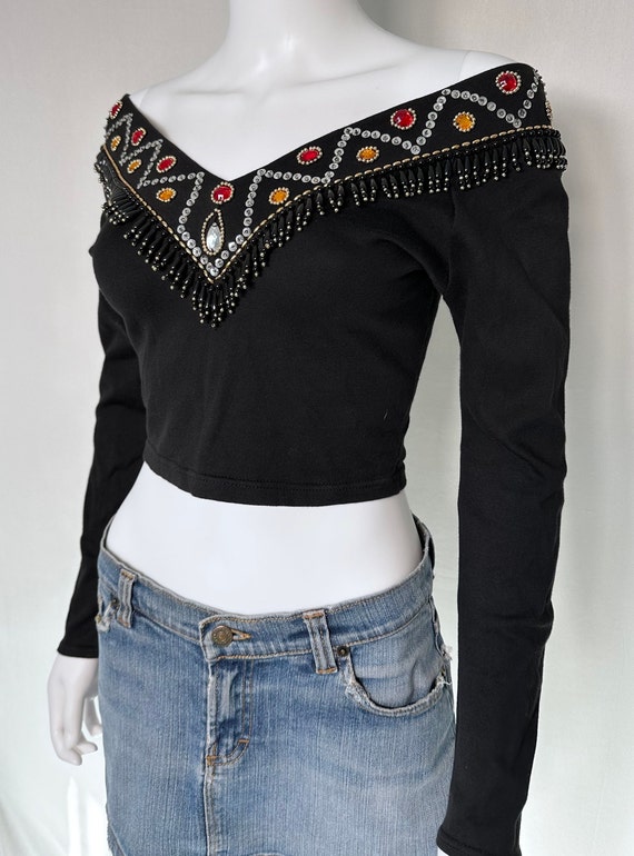 Vintage 1990s Contempo Casuals Black Jeweled Bead… - image 3