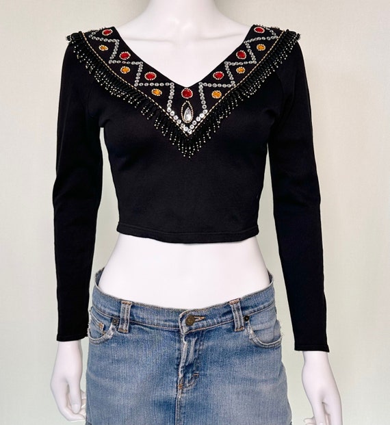 Vintage 1990s Contempo Casuals Black Jeweled Bead… - image 1