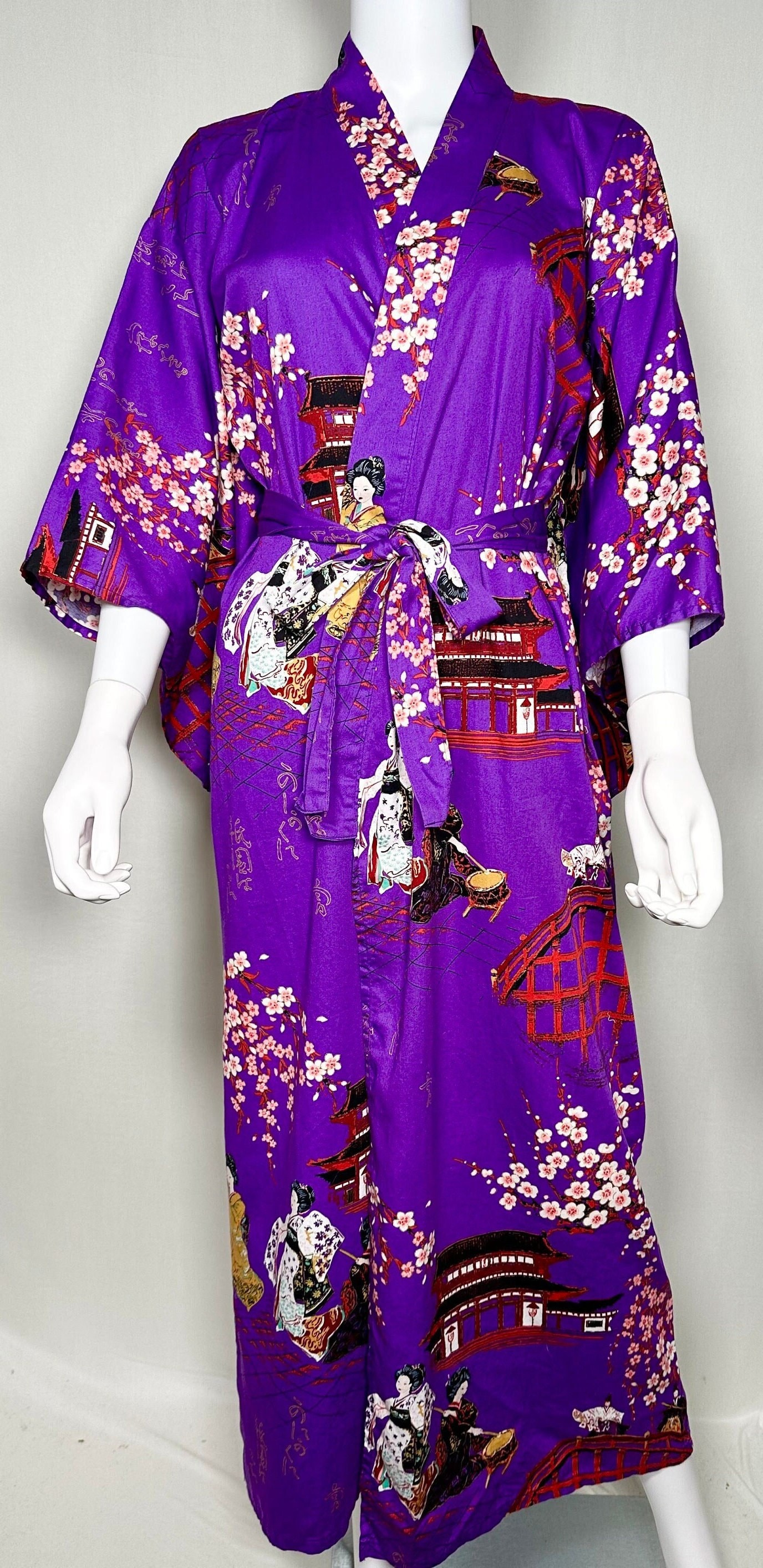 Vintage Early 2000s Japanese Royal Purple Printed Cotton Kimono Robe ...