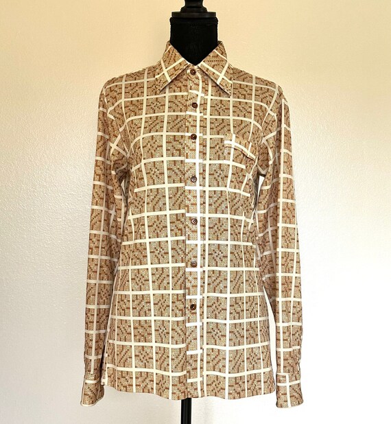 Vintage 1970s Novelty Crossword Puzzle buttondown sh… Gem