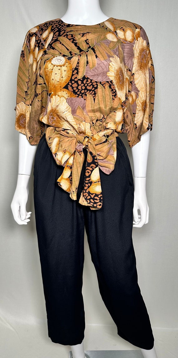 Vintage 1990s Phoebe Black and Floral Print Belted