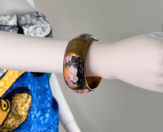 Vintage 1980s Boho Bangle Set: Mixed Material Woo… - image 2