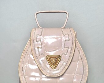 Vintage 90s Sharif Embossed Croc Bag: Ivory Geometric Top Handle