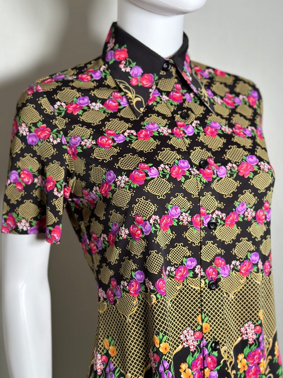 Vintage 1970s Reedy Flower Print Short Sleeve Blo… - image 6