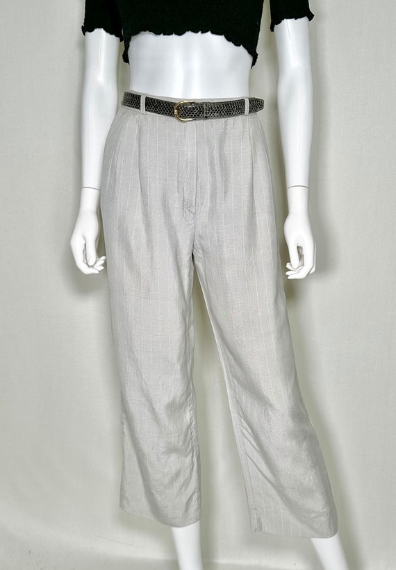 Vintage 1980s Italian 100% Silk Grey Striped Cropp