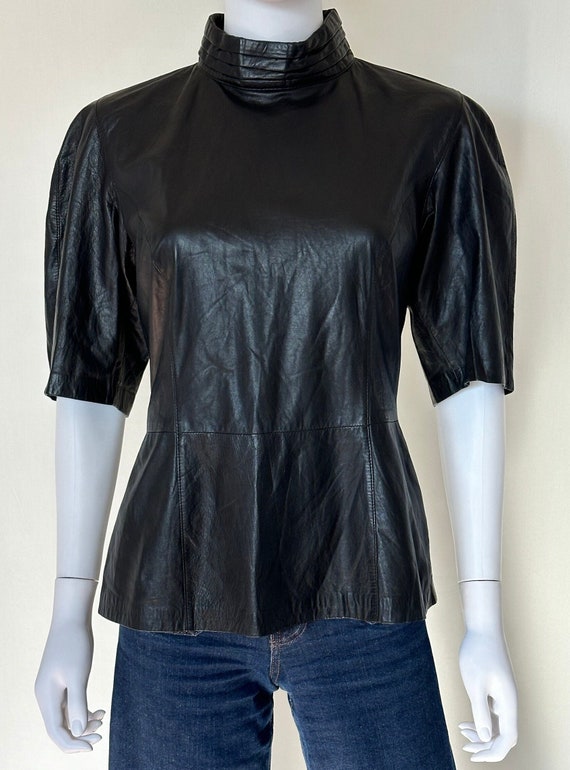 Vintage 1980s La Matta Puff Sleeves Black Leather 
