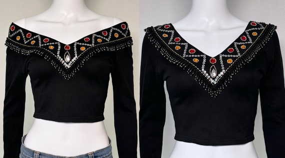 Vintage 1990s Contempo Casuals Black Jeweled Bead… - image 5