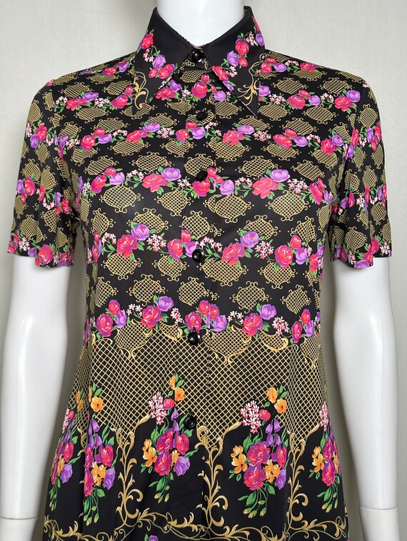 Vintage 1970s Reedy Flower Print Short Sleeve Blo… - image 3