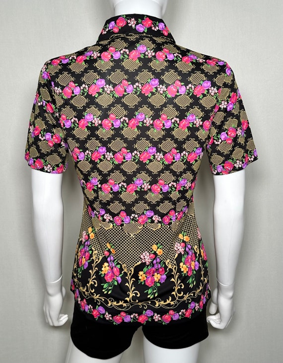 Vintage 1970s Reedy Flower Print Short Sleeve Blo… - image 8