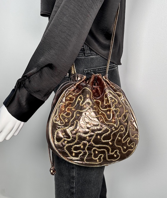 Vintage 1980s Statement Gold, Pewter and Bronze Leather and Metal