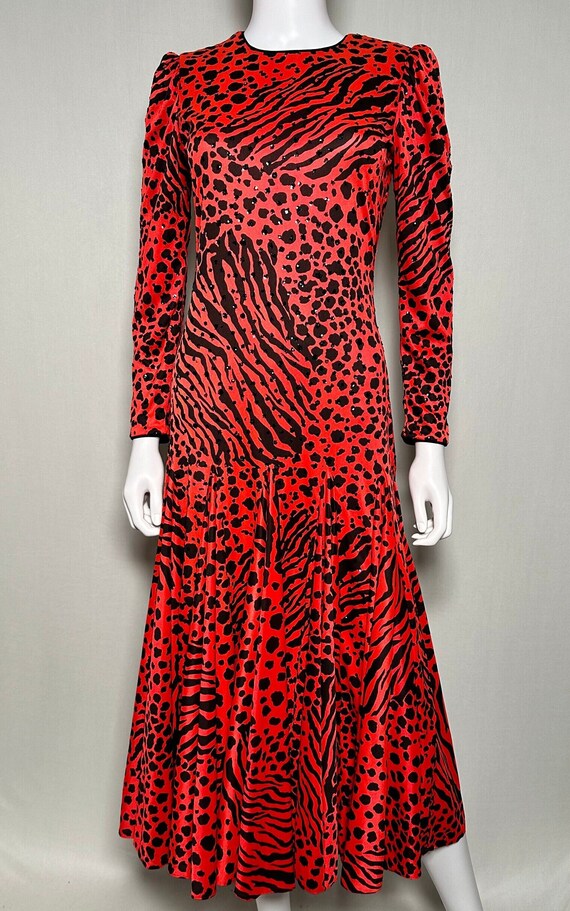 Vintage 1980s Rare Red & Black Animal Print Cockta