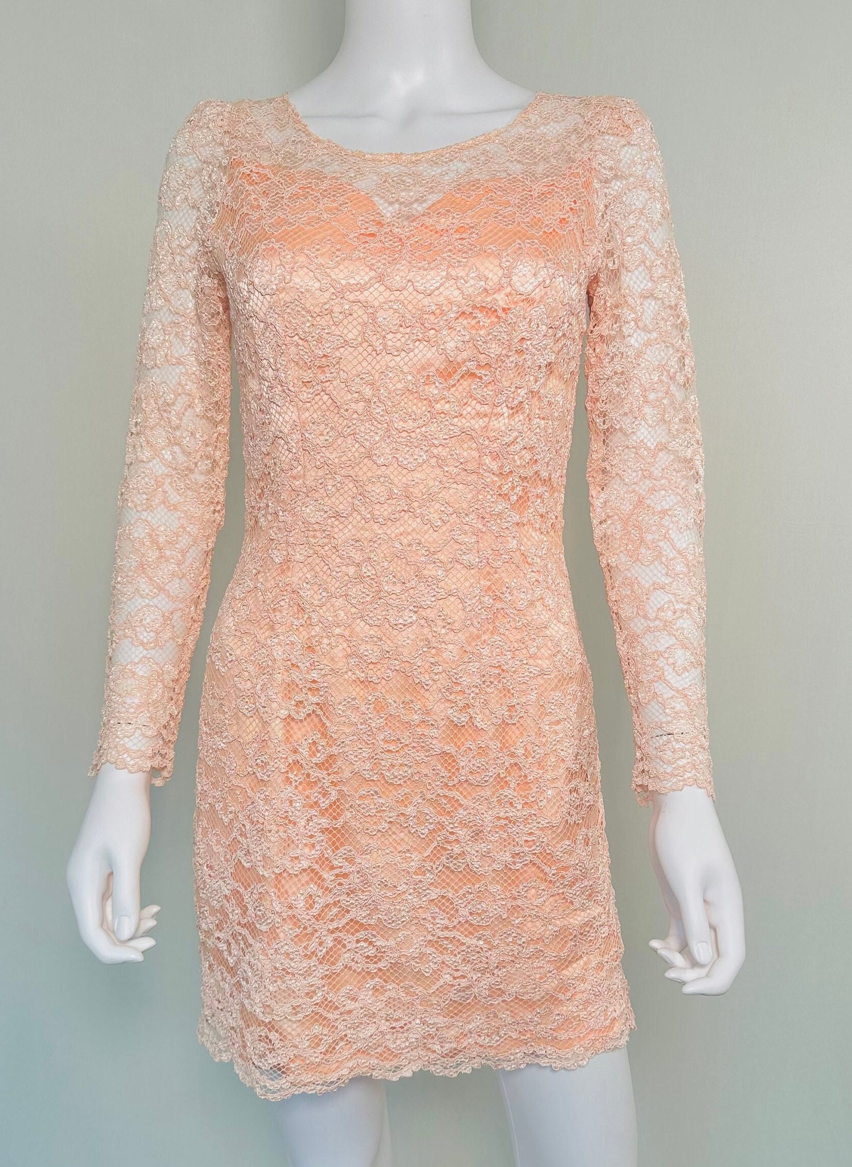 Vintage 1960s Handmade Peach Lace Short Dress - Etsy