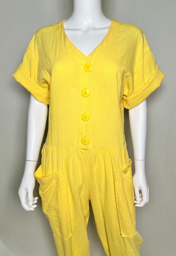 Vintage 1980s Yellow Cotton Summer Jumpsuit with S