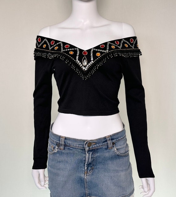 Vintage 1990s Contempo Casuals Black Jeweled Bead… - image 2