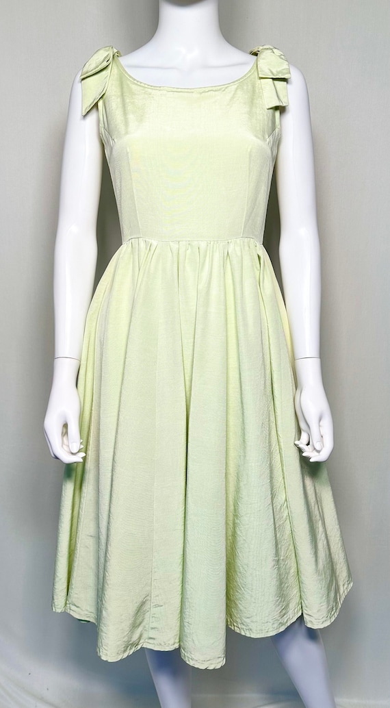 Vintage 1950s Handmade Moiré Satin Pastel Lime Gre