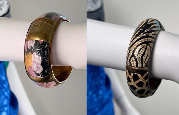 Vintage 1980s Boho Bangle Set: Mixed Material Woo… - image 3