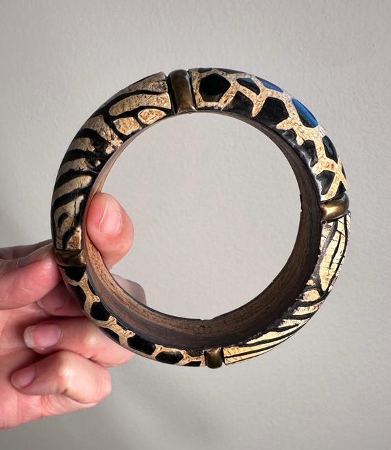 Vintage 1980s Boho Bangle Set: Mixed Material Woo… - image 6