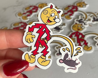 Reddy Kilowatt Peeing on Rat, lineman sticker, union sticker, blue collar decal, no rats, power lineman, electrician, sparky, lineman gift