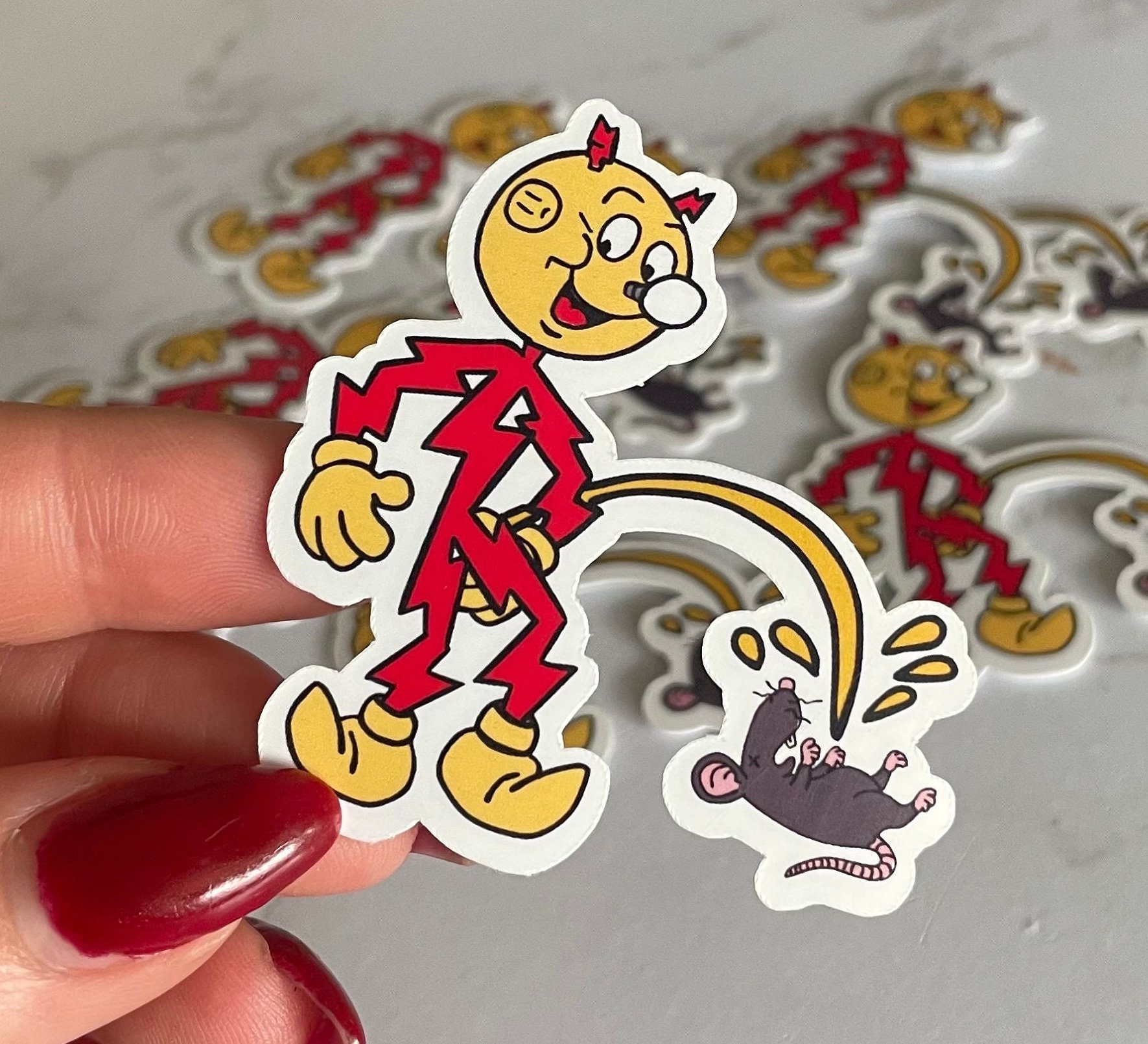 Reddy Kilowatt Peeing on Rat, Lineman Sticker, Union Sticker, Blue ...