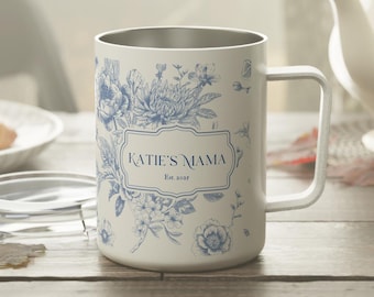 Tazza floreale personalizzata, tazza da caffè personalizzata, tazza da viaggio in acciaio inossidabile con coperchio, regalo