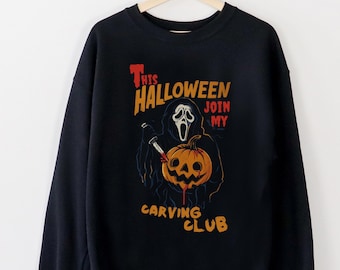 Halloween Carving Club Sweatshirt - Ghostface Pumpkin Unisex Crewneck