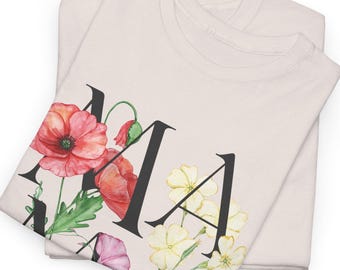 T-shirt met bloemen initiaal - T-shirt met gepersonaliseerde letter en aquarelbloemen
