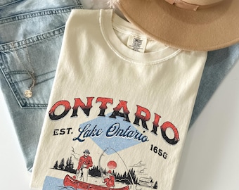 Maglietta Lake Ontario Forever, maglietta retrò da pesca al salmone, maglietta grafica patriottica per amanti del Canada, cambio di nome FDT non approvato, regalo anti Trump