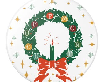 Personalized Family Ceramic Christmas Ornament, Custom Name Holiday Wreath Decoration