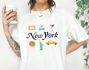 New York City Souvenir T-Shirt - NYC Broadway, Bagel & Taxi Tee