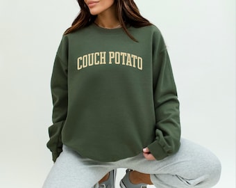 Couch Potato Sweatshirt, Collegiate Font Cozy Pullover