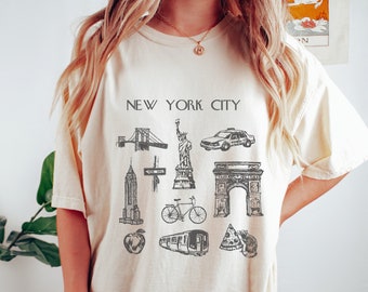 Camiseta con monumentos de la ciudad de Nueva York - Camiseta de recuerdo de viaje de Nueva York