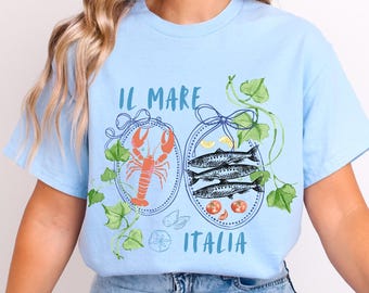 Il Mare Italia T-Shirt, Italian Seaside Lobster & Sardines Graphic Tee