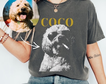 Custom Photo Dog Smoking Cigarette T-shirt, Personalized Funny Vintage Dog Shirt, Dog Dad Mom Unisex Comfort Colors Tee, Goldendoodle Lover