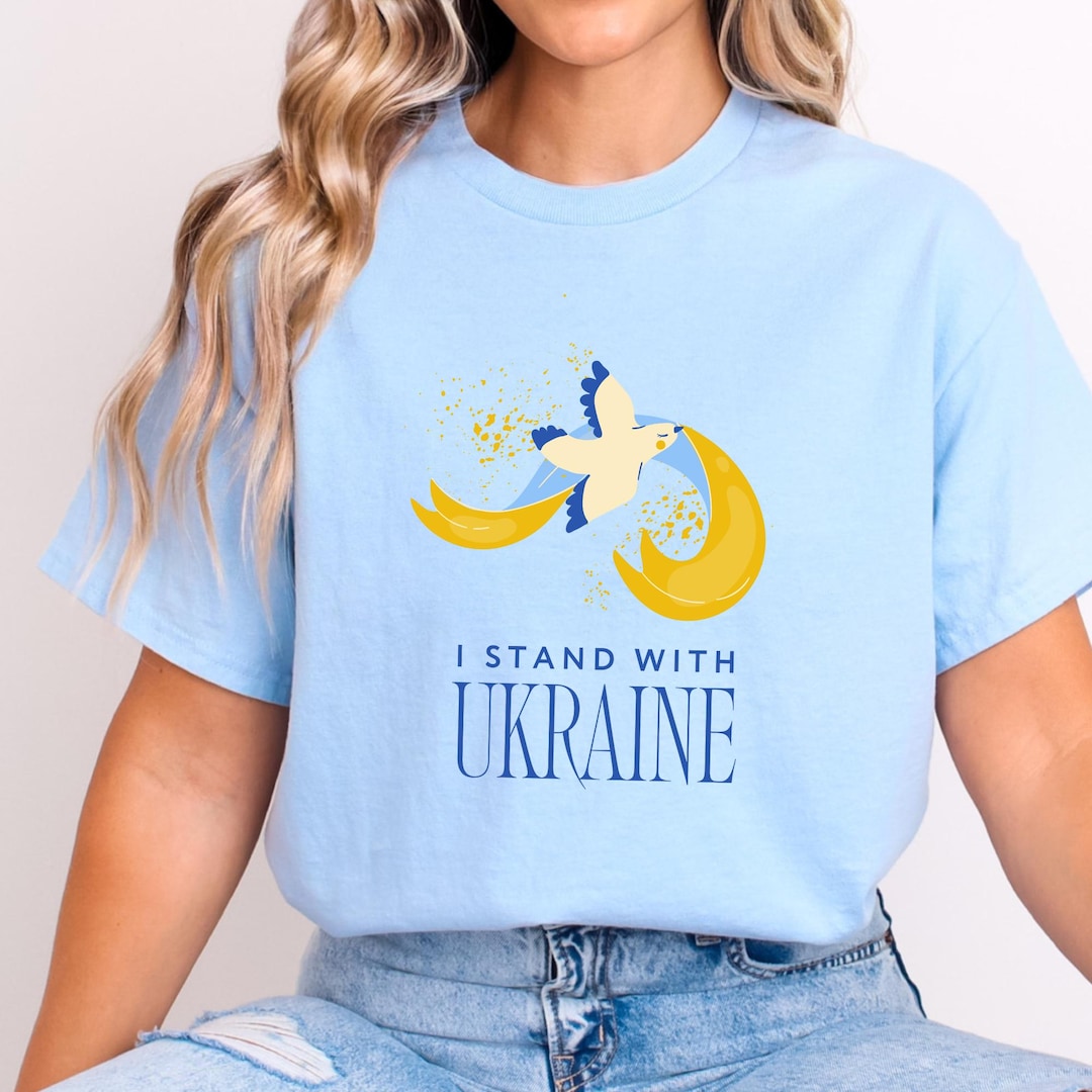 T-Shirt STAND WITH UKRAINE – Maglietta Uomo Free Ucraina, Cotone 100% Nera