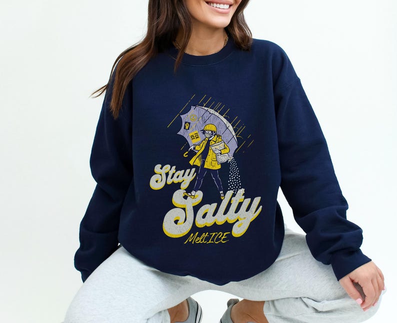 Stay Salty Anti ICE Crewneck, Protest Sweatshirt, Pro Democracy Top, Fck ICE Sweater Navy