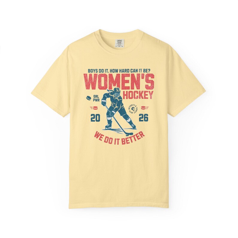 Comfort Colors Women's Hockey Shirt Hockey Game Day, Hockey Mom Tee, Hockey Lover Merch Feminist Women's Hockey Fan Top Women's Sport Banana