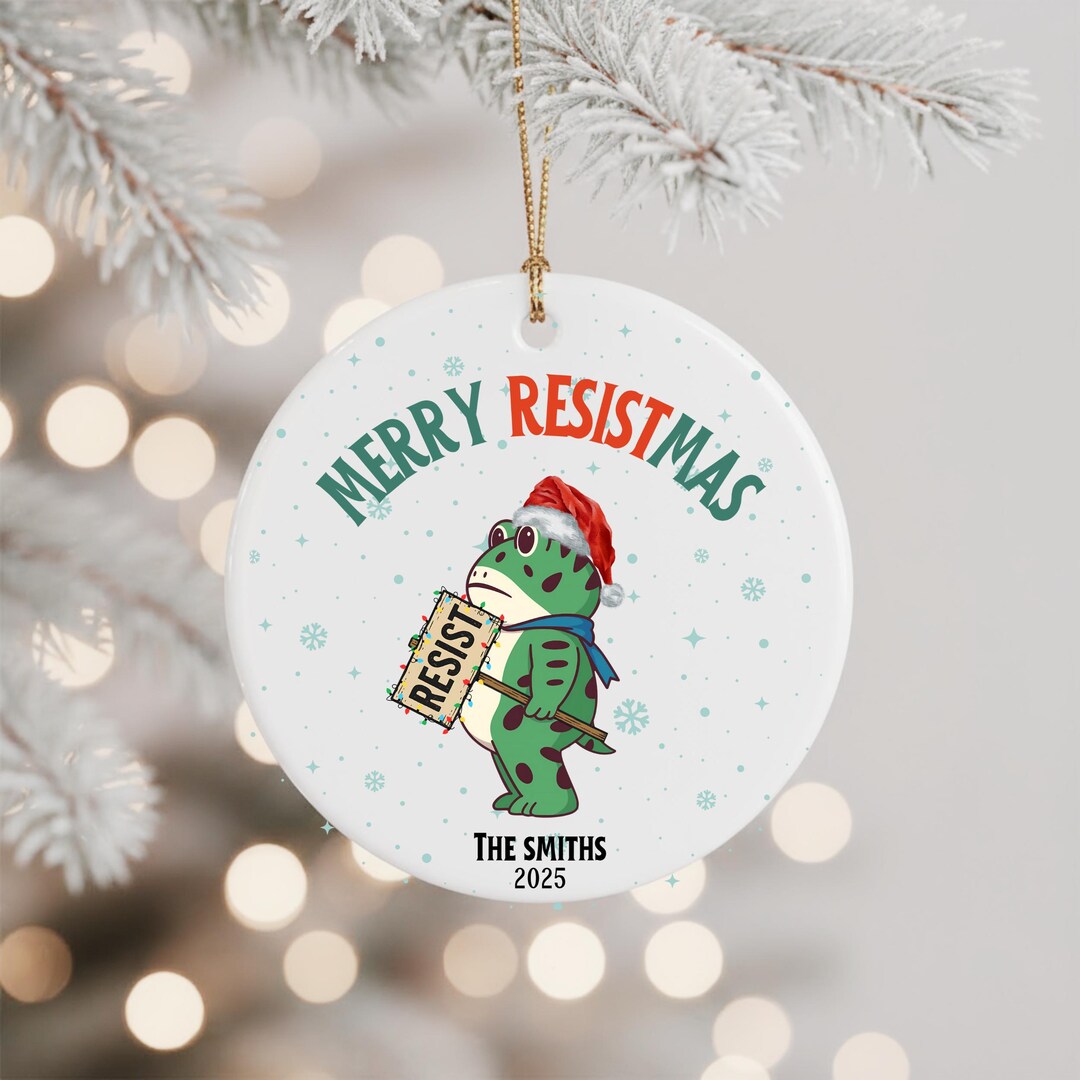 Resistmas Rabbit Merry Resistmas Frog Ceramic Christmas Ornament, Funny Political ...