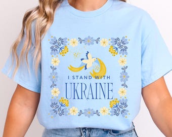 I Stand With Ukraine T-Shirt, Floral Dove Support Ukraine Tee