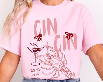 Gin & Lobster Graphic Tee - Funny Cocktail Shirt, Unique Party Top