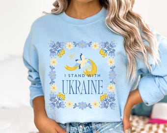 I Stand With Ukraine Sweatshirt, Floral Dove Peace Ukraine Support Sweater