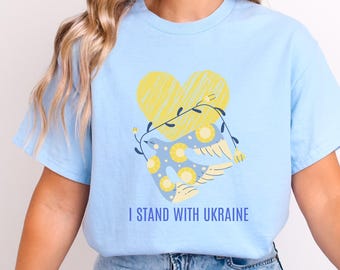 I Stand With Ukraine T-Shirt, Dove & Sunflower Heart Tee, Ukraine Support Shirt